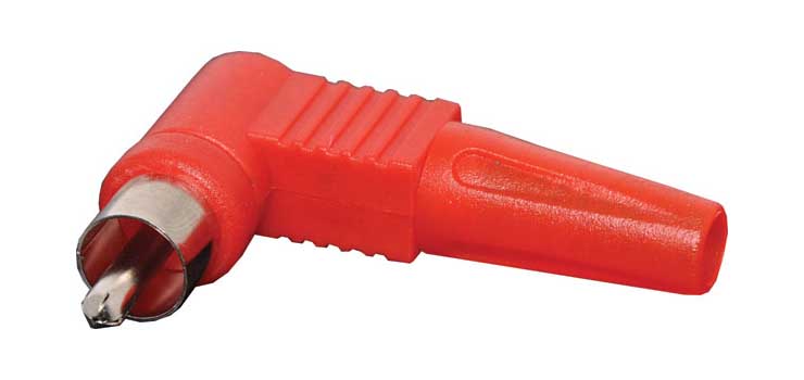 P0169 Red RCA Plastic Line Plug 90 Degree